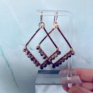 Gold vermeil jasper drop earrings. Hammered sterling-gold overlay, jasper.